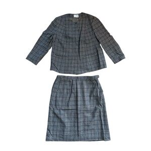 Vintage Pendleton gray and burgundy plaid skirt suit